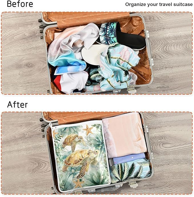 Mesh Laundry Bags Lingerie Bags for Washing Delicates 2 PCS Durable Wash Bag with Zipper Small and Medium Washable Sea Turtle Starfish Plants