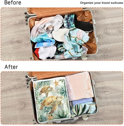Mesh Laundry Bags Lingerie Bags for Washing Delicates 2 PCS Durable Wash Bag with Zipper Small and Medium Washable Sea Turtle Starfish Plants