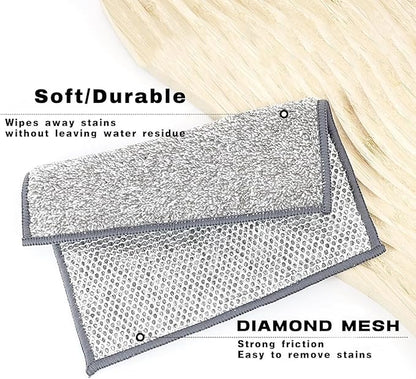 3 Pcs New Upgrade Non Scratch Wire Dishcloth, 2-Layer Super Absorbent Bamboo Charcoal Dish Cloths, Reusable Multipurpose Wire Dishwashing Rags for Wet and Dry for Dishes, Sinks, Stove