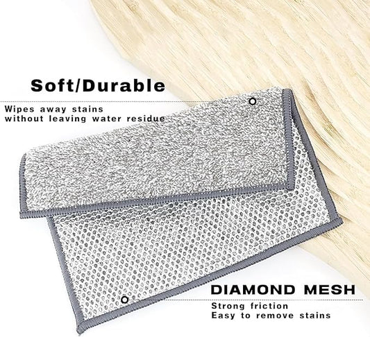 3 Pcs New Upgrade Non Scratch Wire Dishcloth, 2-Layer Super Absorbent Bamboo Charcoal Dish Cloths, Reusable Multipurpose Wire Dishwashing Rags for Wet and Dry for Dishes, Sinks, Stove