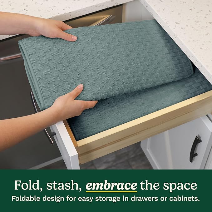 Cuisinart Dish Drying Mats for Kitchen Counter - (2) 18" x 24" Ultra Absorbent Dish Drying Mat XL - Foldable, Machine Washable, Fast Drying Dish Mat (Cascading Check)