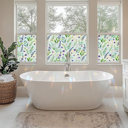 Rainbow Window Privacy Film,Heat Control,UV Blocking,Anti-Glare,Day & Night Privacy Protection & Decoration for Home, Bathroom,Glass Door,Static Cling,Renter-Friendly with Installation Tools