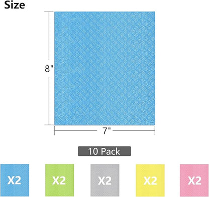 Swedish Dish Cloths 10 Pack - Ultra Absorbent Reusable Cellulose Sponge Cloths | Eco-Friendly Kitchen Towels for Dishes, Countertops & Cleaning | Fast-Drying, Biodegradable (Assorted Colors)