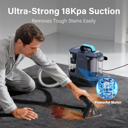 Portable Carpet & Upholstery Spot Cleaner, Compact Strong-Suction Machine with Scrubbing Brush, Removes Pet Stains, Spills & Dirt from Furniture, Stairs, Rugs, Mattresses & Car Interiors