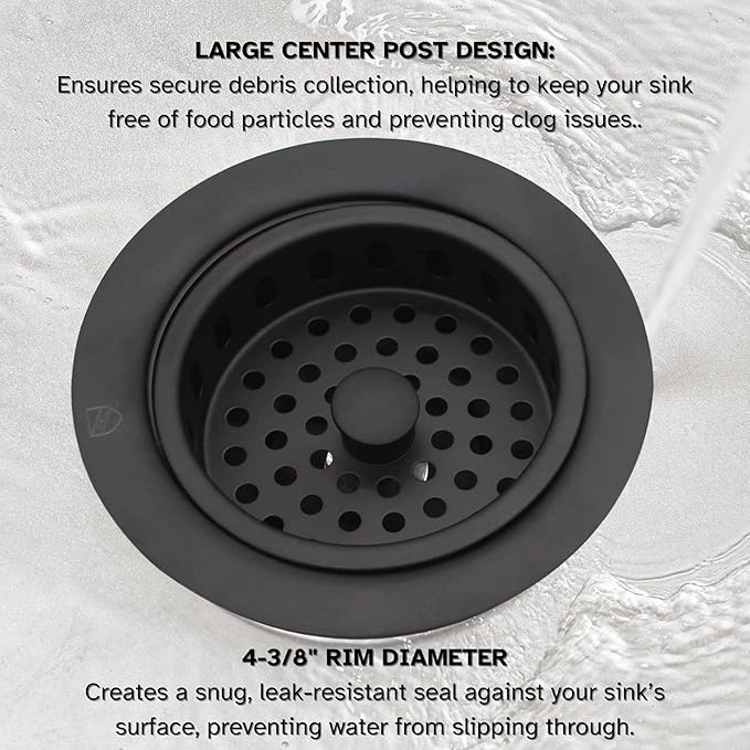 Westbrass A214-62 3-1/2" Post Style Large Kitchen Sink Basket Strainer, Matte Black