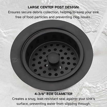 Westbrass A214-62 3-1/2" Post Style Large Kitchen Sink Basket Strainer, Matte Black