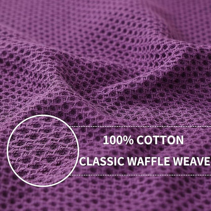 Homaxy 100% Cotton Waffle Weave Kitchen Dish Towels, Ultra Soft Absorbent Quick Drying Cleaning Towel, 13 x 28 Inches, 4-Pack, Purple