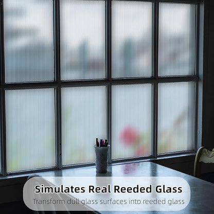 VELIMAX Reeded Glass Privacy Film, Frosted Window Vinyl, 3D Decorative Window Decals Non Adhesive for Bathroom & Living Room, 35.4x118 inches