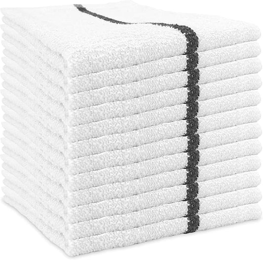 Arkwright Bar Mop Towels, Pack of 12, 100% Cotton Kitchen Dishcloths, Absorbent Quick Dry Cleaning Cloths for Restaurant, Bar and Home Kitchen, 16 x 19 in, White/Black