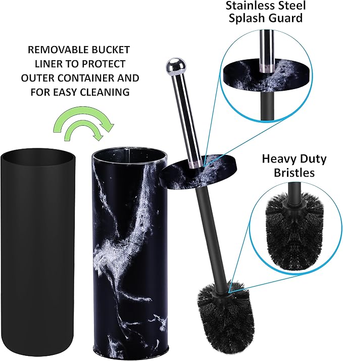 Zahari Home Toilet Bowl Brush with Holder, Black, Metal
