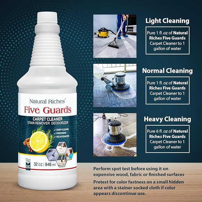 Natural Riches Organic Upholstery Carpet Cleaner Shampoo Solution Machine Use, A Miracle Carpet Cleaner Stain Remover Deodorizing Formula, Use On Rug Carpets Pet and Food Stains 32 fl oz