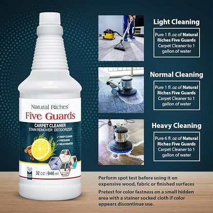 Natural Riches Organic Upholstery Carpet Cleaner Shampoo Solution Machine Use, A Miracle Carpet Cleaner Stain Remover Deodorizing Formula, Use On Rug Carpets Pet and Food Stains 32 fl oz