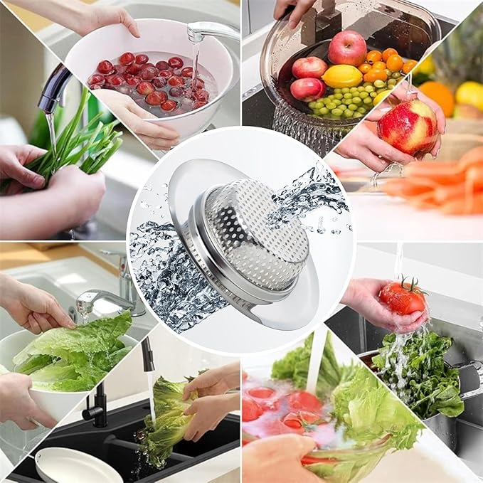 Kitchen Sink Strainer Stainless Steel, LASSHSWA Kitchen Sink Drain Strainer, Sink Strainers for Kitchen Sinks with Large Wide Rim 4.5" Diameter (3)