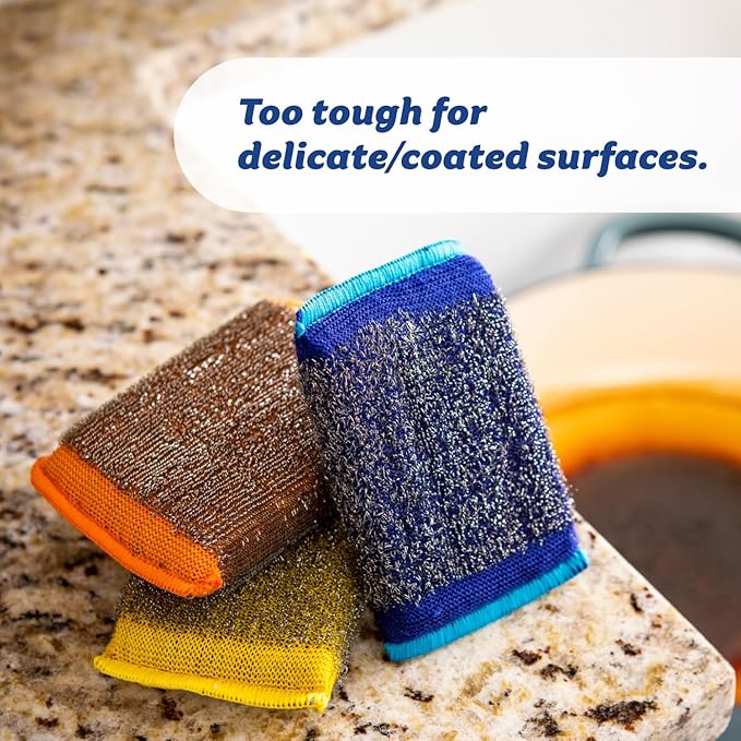 Scrub Daddy Steel Scouring Pad Scrub Sponges - Stainless Steel Scour Daddy - Stainless Steel Fibers Do What Scrubbing Sponges Can't - Durable, Shred-Resistant Scrubbing Pads - 2 Count (6 Pack)