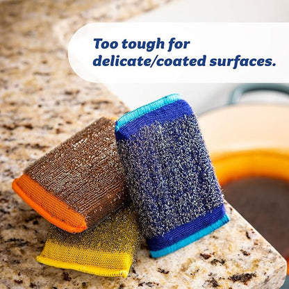 Scrub Daddy Steel Scouring Pad Scrub Sponges - Stainless Steel Scour Daddy - Stainless Steel Fibers Do What Scrubbing Sponges Can't - Durable, Shred-Resistant Scrubbing Pads - 2 Count (6 Pack)