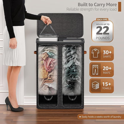Sorbus Laundry Hamper with Lid - Collapsible 2-Compartment Fabric Laundry Basket with Handles and Removable Laundry Bag – 45 Gallon (170 L) Dirty Clothes Hamper for Bedroom, bathroom and dorm (Black)