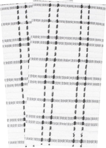 Ritz Royale Collection 100% Combed Terry Cotton, Highly Absorbent, Kitchen Towel Set, 13-3/4" x 12", 4-Pack, Solid & Checked, Graphite