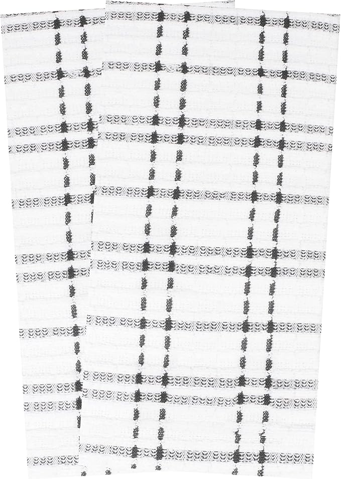 Ritz Royale Collection 100% Combed Terry Cotton, Highly Absorbent, Oversized Checked Kitchen Towel Set, 28" x 18", 2-Pack, Graphite