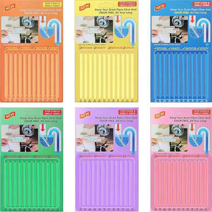 72pcs Drain Cleaner Deodorizer Sticks - Keep Drain Pipes Clear, Prevent Clogs for Kitchen, Bathroom, Toilet (6 Color)