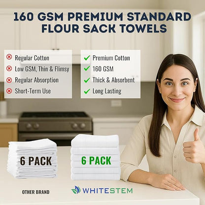 Flour Sack Towels | Tea Towel for Crafts | Kitchen | Dish | Cotton Blank Towel for Embroidery | Baking Bread Proofing Linen Cover | Thick Absorbent Quick Dry | 6 Pack 28"x28" White