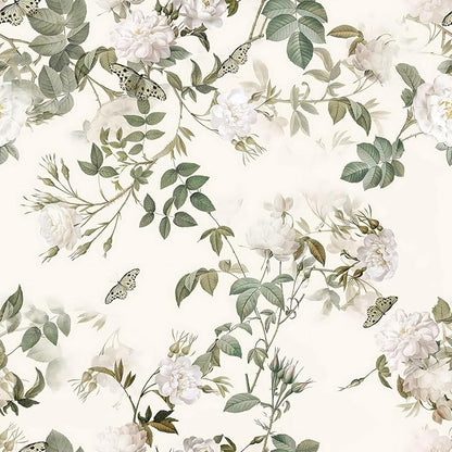 Wudnaye Vintage Floral Peel and Stick Wallpaper Beige Flower Contact Paper16.9’’×393’’Green Leaf Self Adhesive Removable Wallpaper Floral Rose Wall Paper Waterproof for Bathroom Bedroom Cabinets Decor