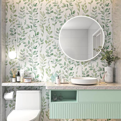 MelunMer Modern Leaf Peel and Stick Wallpaper Boho Green Contact Paper for Cabinets Self-Adhesive Removable Wallpaper for Bedroom Decor Botanical Contact Paper Bathroom Waterproof 787inL17.3inW