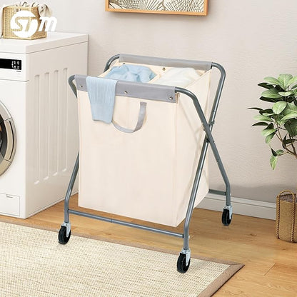 STORAGE MANIAC 125L Collapsible Laundry Hamper with Wheels, Rolling Laundry Basket, Heavy Duty Cloth Sorter with Removable Bag, Folding X Frame Clothes Organizer Cart for Easy to Store, 2 Section