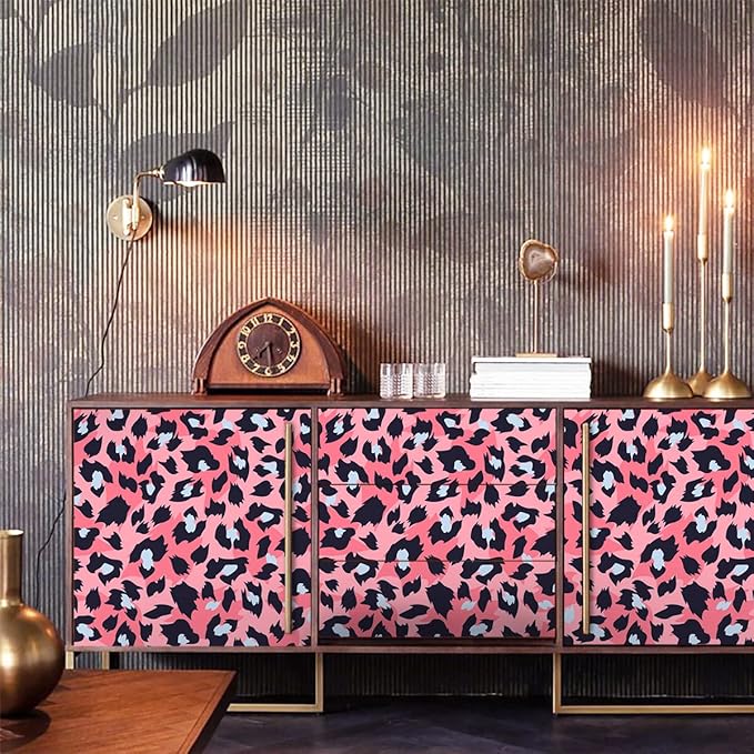 Ismoon 16.1''x118'' Leopard Wallpaper Cheetah Print Peel and Stick Wallpaper Pink Room Decor Funky Contact Paper Bathroom Waterproof Bedroom Removable Self Adhesive Vintage Texture Vinyl Roll
