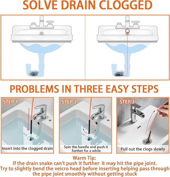 Drain Clog Remover,5 Pack 31.88inch Drain Snake Hair Removal Tool,Shower Sink Unclogger Tool,Hair Catcher Auger Cleaner Tool for Toilet,Kitchen Sink,Bathroom Tub,Floor Drains,Sewer,Pipe Drains Opener