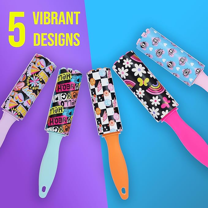 Expressions 5pc Mini Lint Rollers Value Pack - Colorful Compact Mini Lint Roller for Travel, Household Essentials Pet Hair Removal Tool & Lint Removers for Clothing (POP Art)