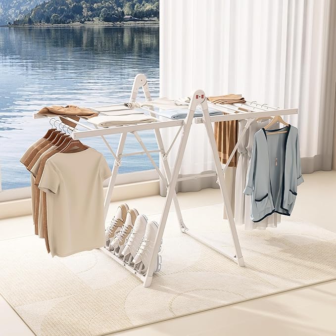 Electric Heating Clothes Drying Rack,Foldable Clothes Drying Rack,Suitable for Drying Clothes, Shoes and Socks.Plug & Play,Space Gray,Aluminum Alloy (White, 1 Tiers)