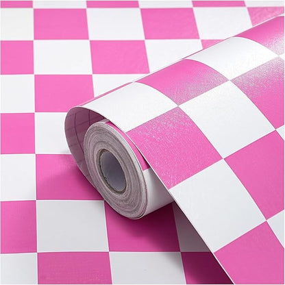 Modern Peel and Stick Wallpaper Pink and White Mosaic Checkered Contact Paper 17.7"x197" Self Adhesive Lattice Wallpaper Removable Decorative Wallpapers for Bedroom Countertops Cabinet Vinyl Roll