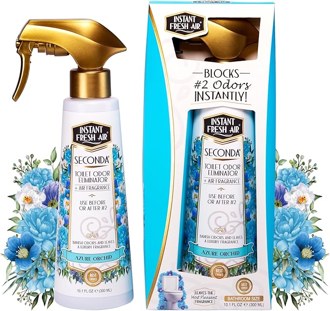 Seconda Premium Toilet Spray - Bathroom Air Freshener & Toilet Bowl Odor Eliminator - For Home, Business, School - Bathroom Deodorizer - Long Lasting Orchid Fragrance - 10.1 fl oz.