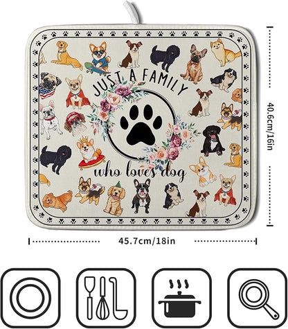 Lovely Dogs Dish Drying Mat Absorbent Printed Drying Pad for Kitchen Counter