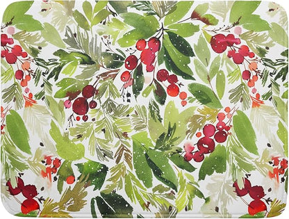 Watercolor Christmas Dish Drying Mat 18 x 24 Inch With Absorbent Reversible Microfiber Green Leaves Red Berry Xmas Drying Mats Winter Holiday Dish Drainer Mat Fast Dry For Kitchen Dining Room