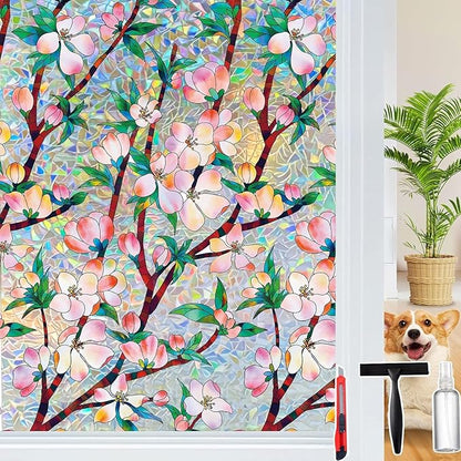 Rainbow Window Privacy Film Decorative, 3D Decals Stained Glass Clings, Static Cling Sticker, Suncatcher Windows Cover Tint for Home, 29.5 inch x 78.7 Inch