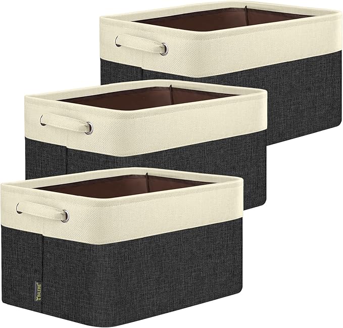 BALEINE 3 Pack Fabric Closet Storage Bins for Shelves, Linen Closet Organizers and Storage, Decorative Baskets for Organizing, Shelf, Clothes, Home, Office (Black, 14''x10''x8.5'')