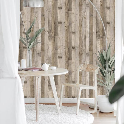 Yun-aeon 17.3"x 1200"Natural Wood-Grey Wood Contact Paper Peel and Stick Wallpaper Self Adhesive Removable Vintage Faux Wood Wall Paper Plank Shelf Home Decoration Kitchen Counter Cover Use