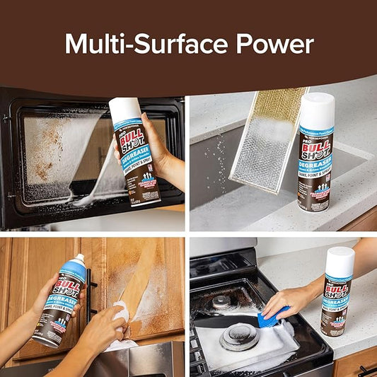 Bull Shot Degreaser Pro, Foaming Degreaser & Grime Remover, Heavy-Duty, AS SEEN ON TV, Residue-Free, Shake, Point & Spray, Emulsifies Grease, Oil Splatters, Glue, Tape Residue & More - Made in the USA