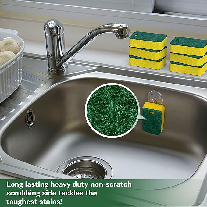 Kitchen Sponges 12 Pack | Dual-Sided Heavy Duty Non-Scratch Scrub | Sponges, Multipurpose Dishwashing & Cleaning Sponges, Highly Absorbent, Quick-Dry, Odor-Free, Dishwasher Safe, Household Cleaning