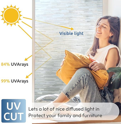 rabbitgoo Window Privacy Film, No Glue Frosted Glass Film, Static Cling UV Blocking Non Adhesive Reusable Heat Control Window Vinyl Clings for Home, Office, Frosted Silk, 17.5 x 118.1 Inches