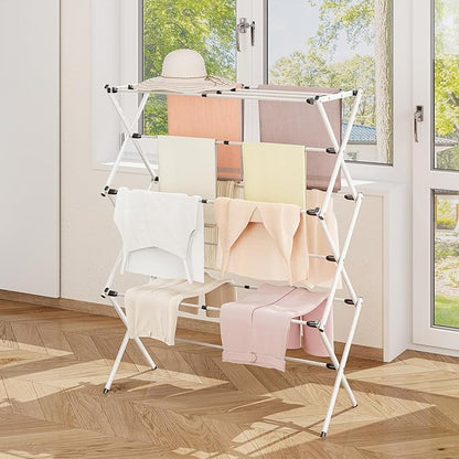 APEXCHASER Clothes Drying Rack Foldable, Enlarged Drying Rack Clothing, Extendable Laundry Drying Rack, Space-Saving, Suitable for Indoor/Outdoor Use, 45.28" × 14.57" × 35.51", White