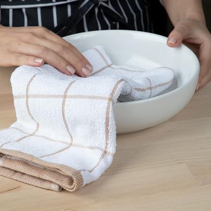 Arkwright Kitchen Tea Towels - (Bulk Case of 144) Soft, 100% Cotton Terry Dishcloths, Highly Absorbent & Quick Dry, Hand Washcloths for Washing, Drying, and Cleaning, 15 x 25 in, Tan