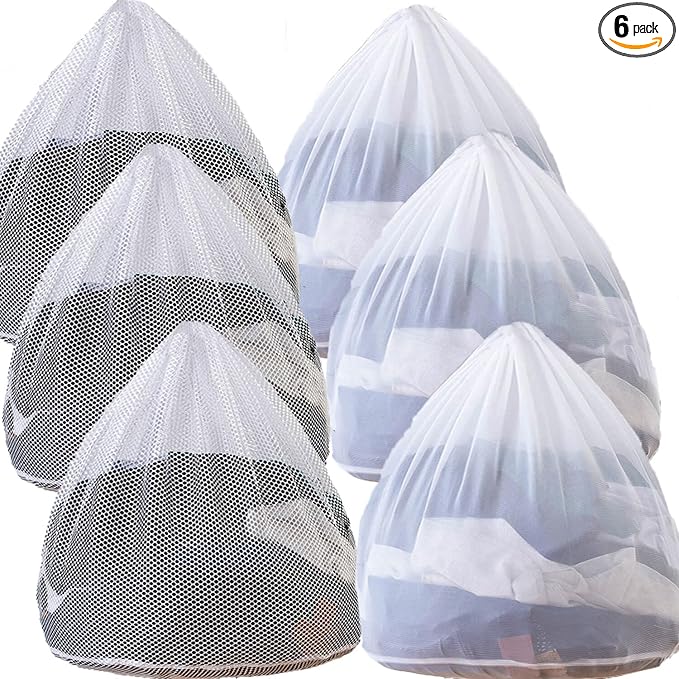 Mesh Laundry Bags with Adjustable Single Shoulder Straps 24" x 32" Sturdy Nylon Material Laundry Liners with Drawstring Closure for College, Dorm and Apartment(6PCS-XXLarge)
