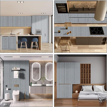 Gray Wood Slat Peel and Stick Wallpaper - 23.6"x120" Textured Faux Wood Self-Adhesive, Waterproof Removable Wall Panel for Bedroom, Living Room, Office - Easy Install