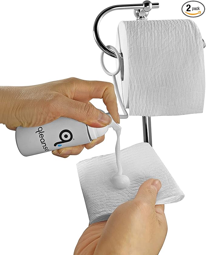 Qleanse Toilet Paper Foam Spray and Caddy Combo - Wet Wipe Alternative and 100% Flushable
