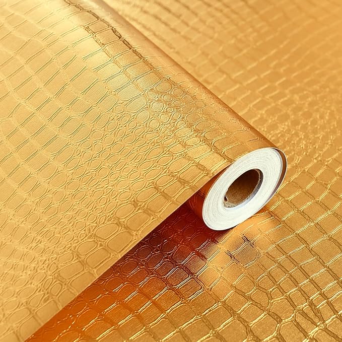 Peel and Stick Wallpaper - Gold Crocodile, 15.7" X 197", Removable, Easy Peel Off, Renter Friendly Textured Wallpaper