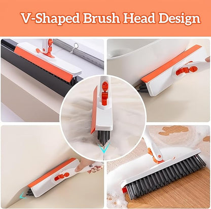 Grout Cleaning Brush with Adjustable Long Handle, V-Shaped Grout Scrub Brush for Tile Floors, 2 in 1 Stiff Bristle Scrub Brush for Crevice, Tile Line, Shower, Kitchen, Bathroom