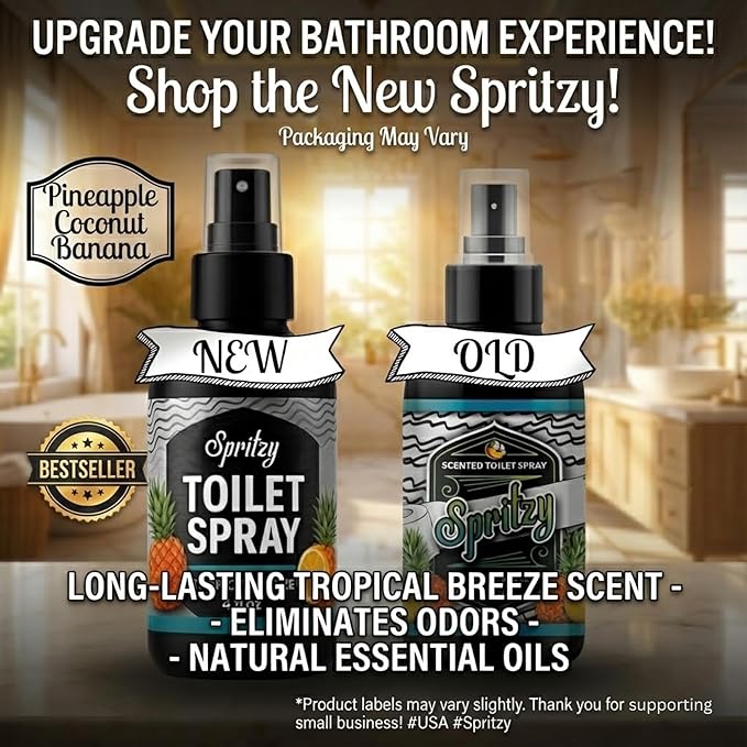 Toilet Spray (4 fl oz) | 600+ Sprays | Bathroom Spray w/Many Scents – Restroom & Bathroom Odor Eliminator – Essentials for a Fresh, Confident Bathroom (Tropical Breeze)