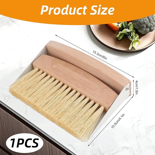 Small Dustpan and Brush Set with Wooden Handle,Mini Metal Crumb Sweeper for Countertops,Desk,Pet Hair,Car,Portable Cleaning Tools for Kitchen,Camping,Sofa (White)